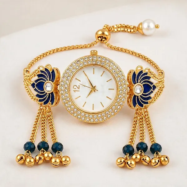 Gold_Tone_Decorative_Bracelet_Watch_For_Women