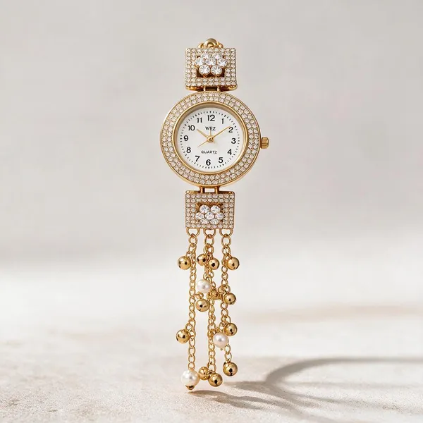 Gold-Tone_Embellished_Bracelet_Watch_For_Women