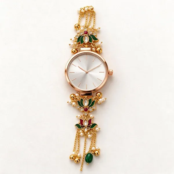 Gold_Tone_Floral_Analog_Bracelet_Watch_For_Women