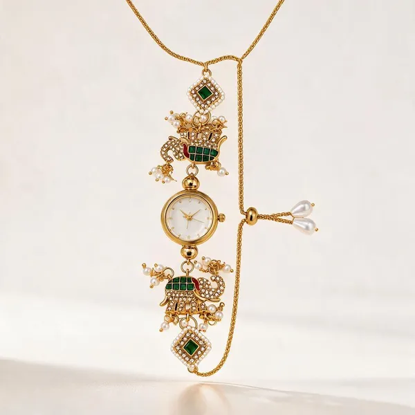 Gold_Tone_Pearl_Embellished_Pendant_Watch_For_Women