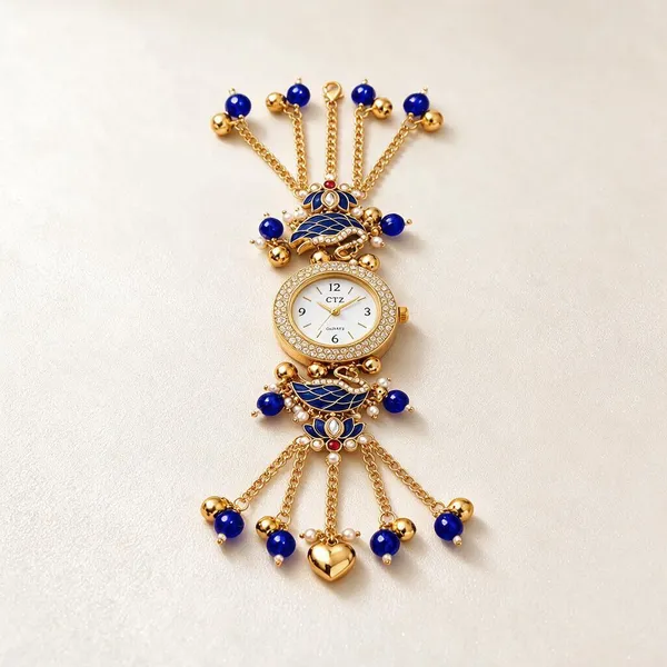 Gold_Tone_Decorative_Bracelet_Watch_For_Women
