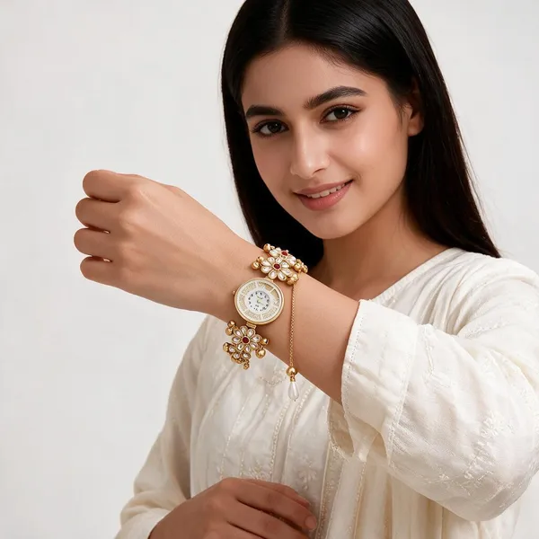 Gold-Tone_Floral_Bracelet_Watch_For_Women