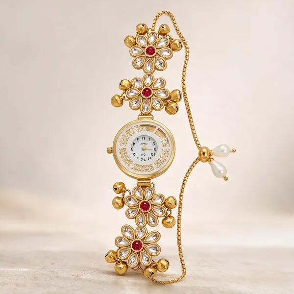 Gold-Tone_Floral_Bracelet_Watch_For_Women