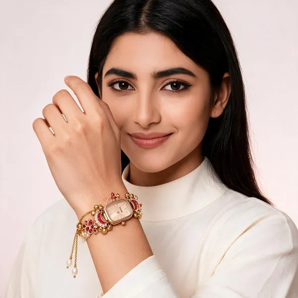 Gold_Floral_Embellished_Bracelet_Watch_For_Women