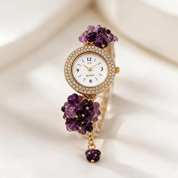 Gold_Tone_Embellished_Bracelet_Watch_For_Women
