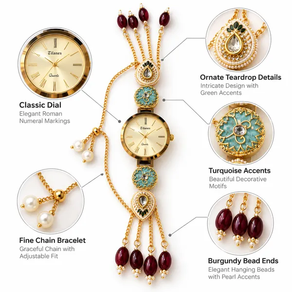 Gold_Tone_Beaded_Bracelet_Watch_For_Women