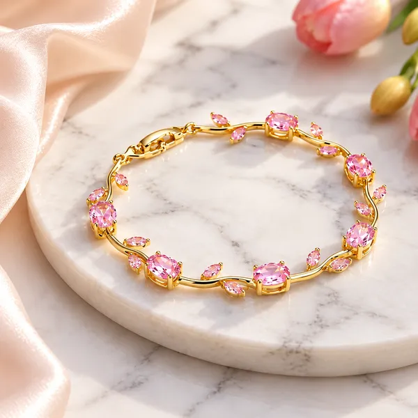 Gold_Tone_Pink_Stone_Bracelet_For_Women