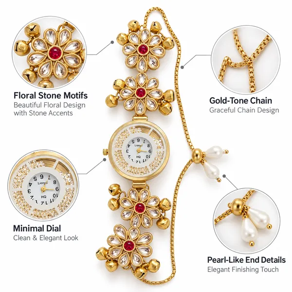 Gold-Tone_Floral_Bracelet_Watch_For_Women