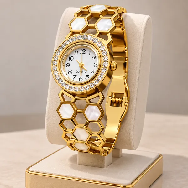 Gold-Tone_Hexagonal_Bracelet_Quartz_Watch_For_Women