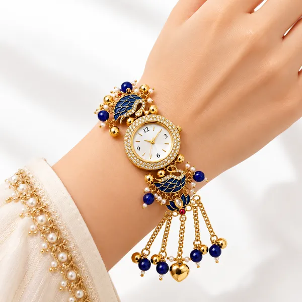 Gold_Tone_Decorative_Bracelet_Watch_For_Women