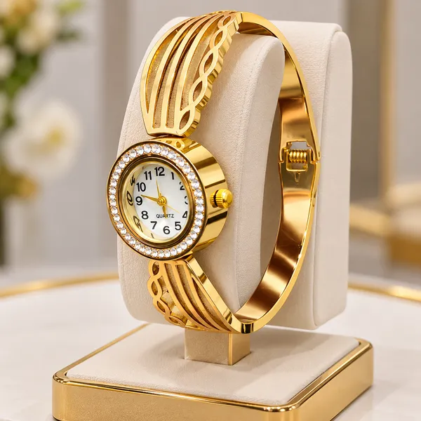 Gold_Tone_Rhinestone_Bracelet_Watch_For_Women