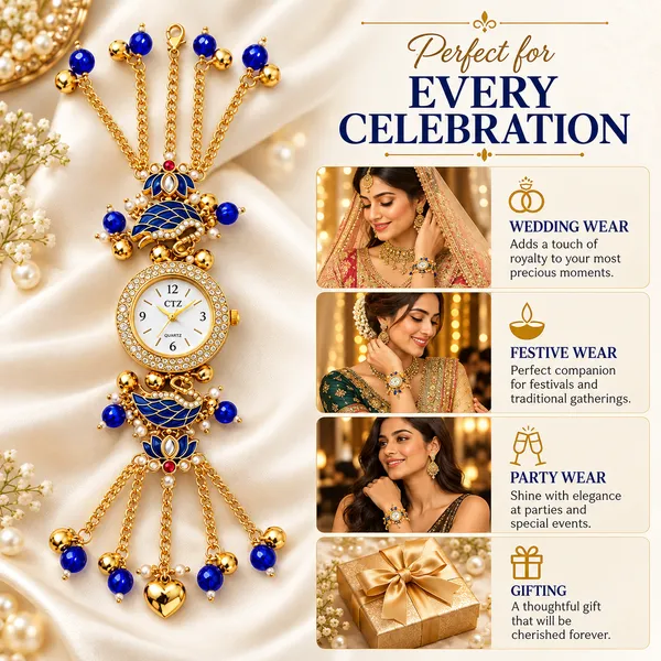 Gold_Tone_Decorative_Bracelet_Watch_For_Women