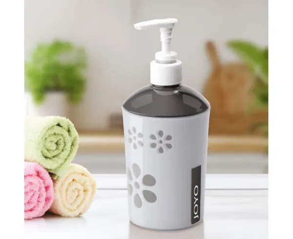Plastic_Floral_Print_White_Grey_Liquid_Soap_Dispenser