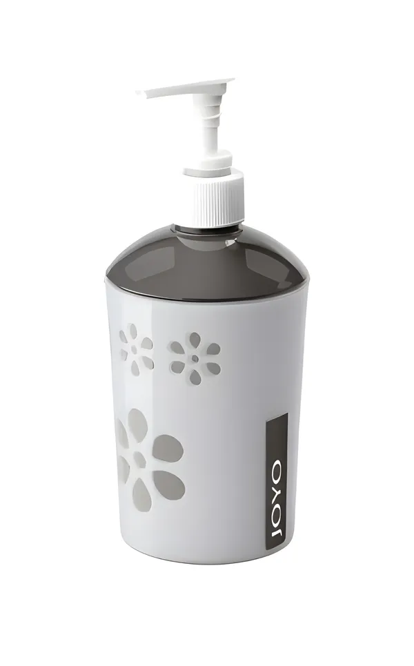 Plastic_Floral_Print_White_Grey_Liquid_Soap_Dispenser