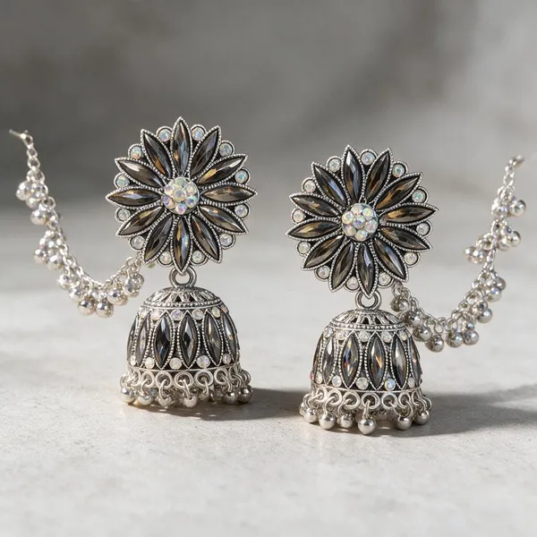 Oxidized_Silver_Alloy_Pearl_Ghungroo_Chain_Jhumka_Earrings_For_Women