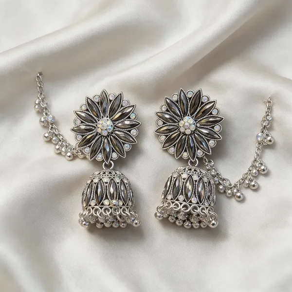 Oxidized_Silver_Alloy_Pearl_Ghungroo_Chain_Jhumka_Earrings_For_Women