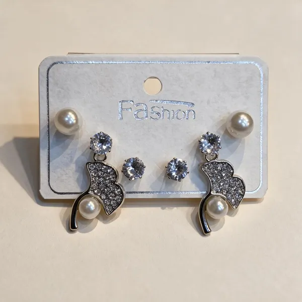 Silver_Black_Zircon_Artificial_Pearl_Drop_Earrings_Set_For_Women_Pack_Of_2