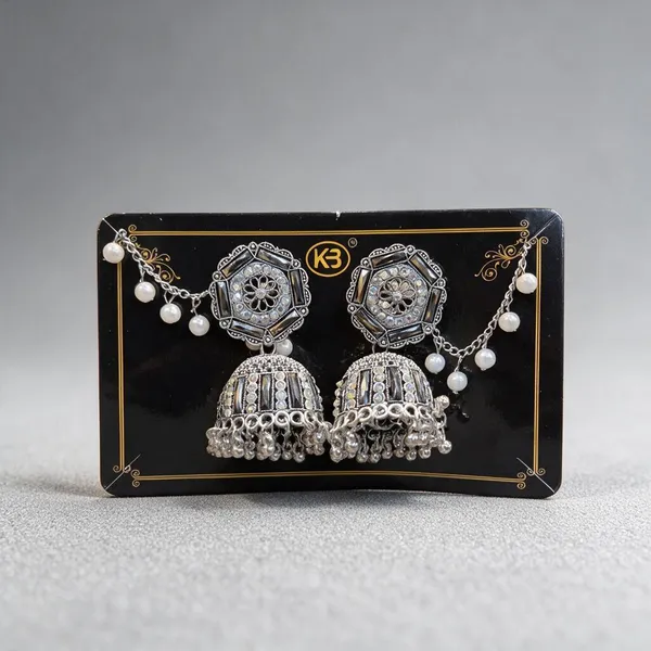 Silver_Oxidized_Alloy_White_Stone_Pearl_Jhumka_Earrings_Set_For_Women