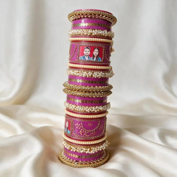 Rani_Pink_Plastic_Kundan_Pearl_Custom_Photo_Chura_Bangle_Set_For_Women