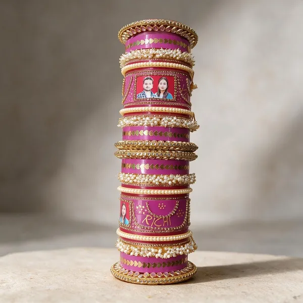 Rani_Pink_Plastic_Kundan_Pearl_Custom_Photo_Chura_Bangle_Set_For_Women