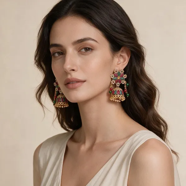 Gold_Kundan_Multicolour_Moti_Traditional_Jhumka_Earrings_For_Women