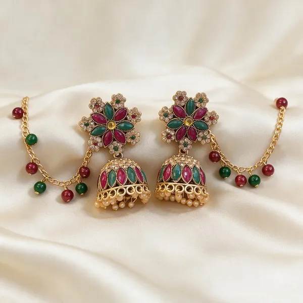 Gold_Kundan_Multicolour_Moti_Traditional_Jhumka_Earrings_For_Women