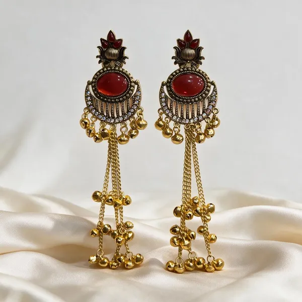 Antique_Black_Maroon_Stone_Gold_Ghungroo_Long_Traditional_Earrings_For_Women_Pack_Of_2