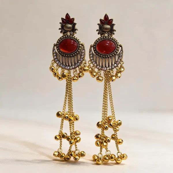 Antique_Black_Maroon_Stone_Gold_Ghungroo_Long_Traditional_Earrings_For_Women_Pack_Of_2