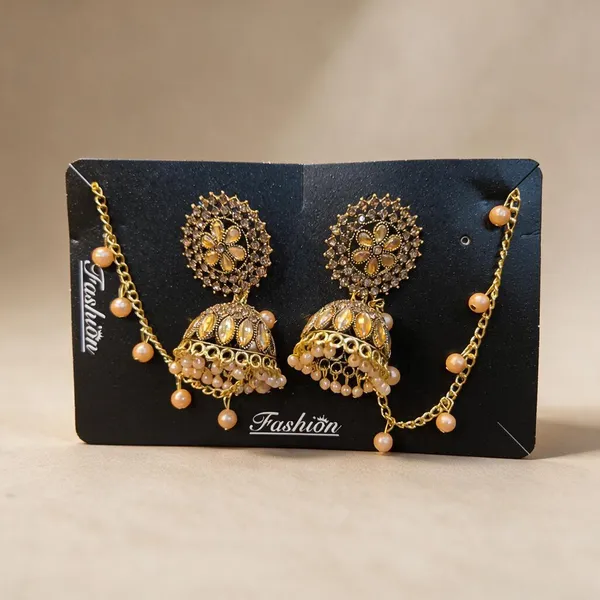 Gold_Tone_Alloy_Jhumka_Earrings_With_Ear_Chain_For_Women_Pack_Of_2
