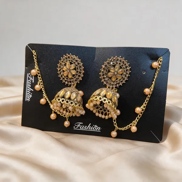 Gold_Tone_Alloy_Jhumka_Earrings_With_Ear_Chain_For_Women_Pack_Of_2