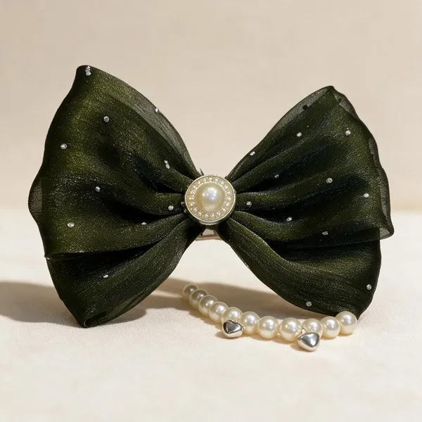 Black_Satin_Pearl_Rhinestone_Korean_Bow_Hair_Clip_For_Girls_Pack_Of_4