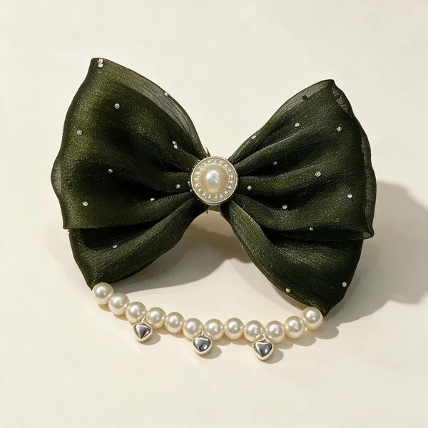 Black_Satin_Pearl_Rhinestone_Korean_Bow_Hair_Clip_For_Girls_Pack_Of_4