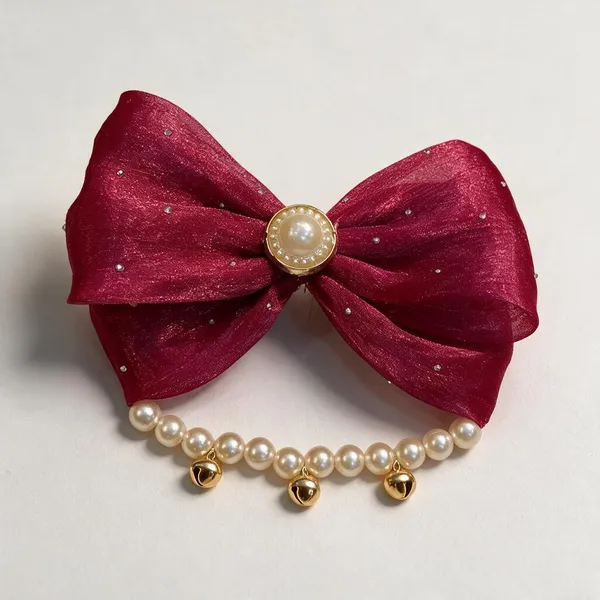Maroon_Red_Satin_Pearl_Chain_Rhinestone_Bow_Hair_Clip_For_Women_Pack_Of_4
