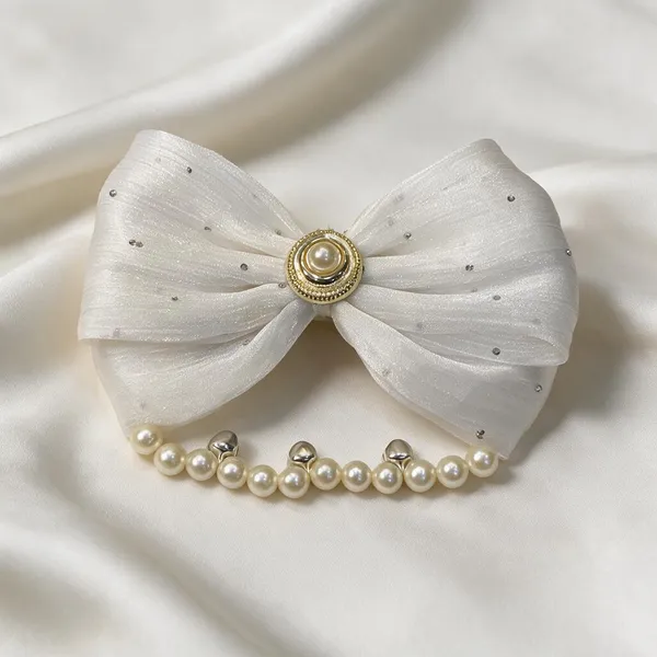 White_Gold_Satin_Pearl_Rhinestone_Korean_Bow_Hair_Clip_For_Women_Pack_Of_4
