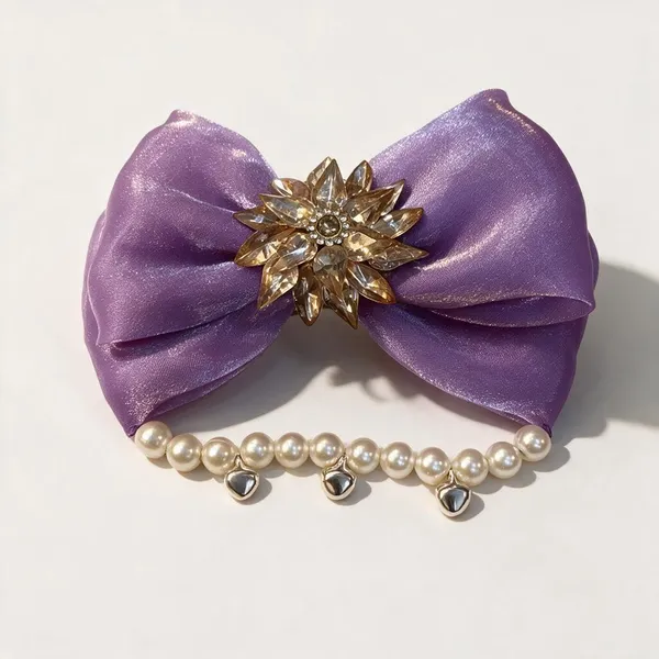 Purple_Satin_Crystal_Flower_Pearl_Chain_Bow_Hair_Clip_For_Women_Pack_Of_4