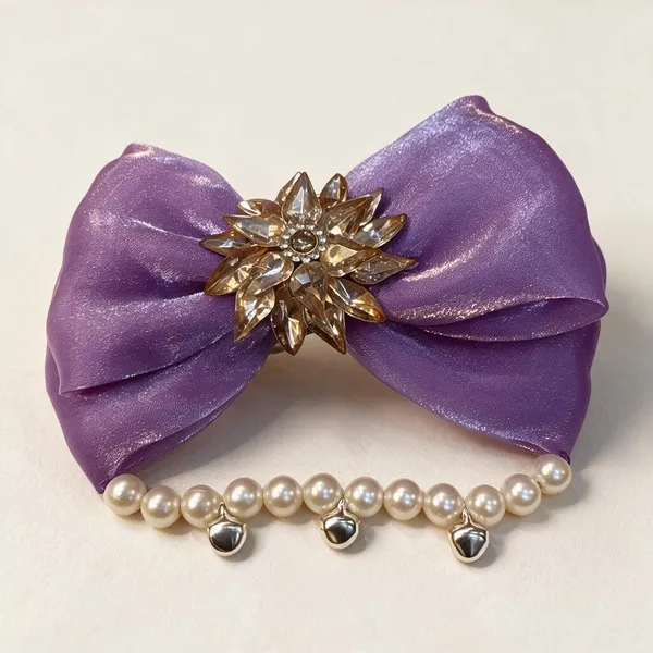 Purple_Satin_Crystal_Flower_Pearl_Chain_Bow_Hair_Clip_For_Women_Pack_Of_4