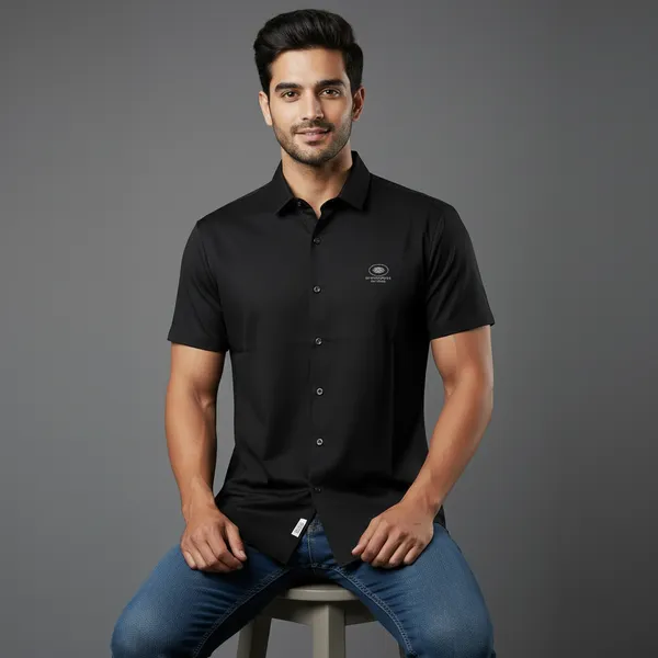 Black_Technical_Knit_Stretch_Button-Down_Shirt_For_Men