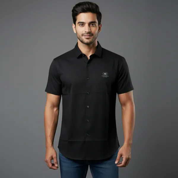 Black_Technical_Knit_Stretch_Button-Down_Shirt_For_Men