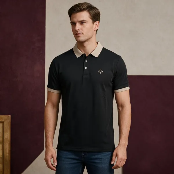 Black_Cotton_Blend_Contrast_Trim_Polo_T-Shirt_For_Men