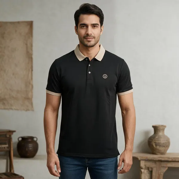 Black_Cotton_Blend_Contrast_Trim_Polo_T-Shirt_For_Men