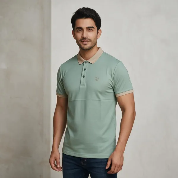 Sage_Green_Cotton_Blend_Contrast_Trim_Polo_T-Shirt_For_Men