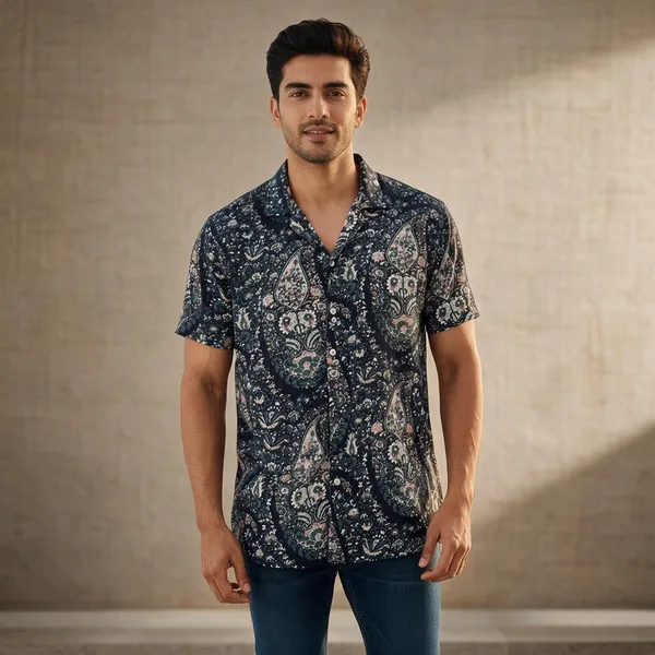 Black_Paisley_Print_Cuban_Collar_Shirt_For_Men