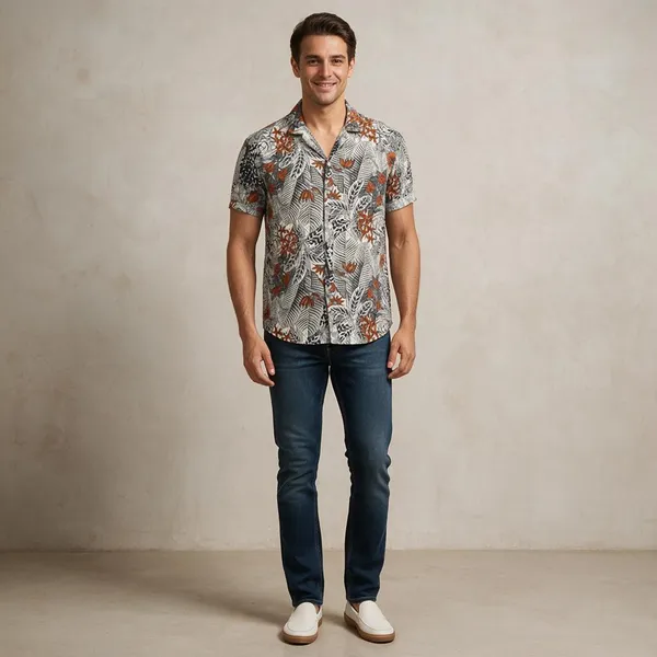 Multicolor_Micro-Knit_Jungle_Print_Cuban_Shirt_For_Men