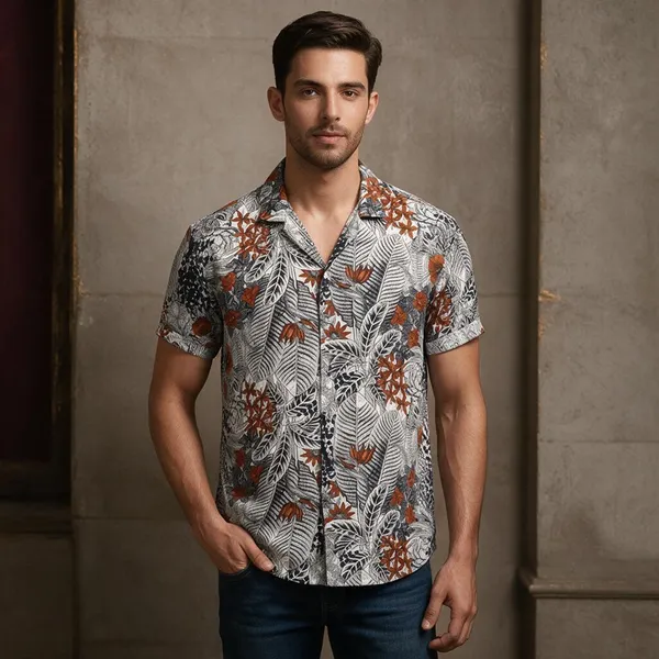 Multicolor_Micro-Knit_Jungle_Print_Cuban_Shirt_For_Men