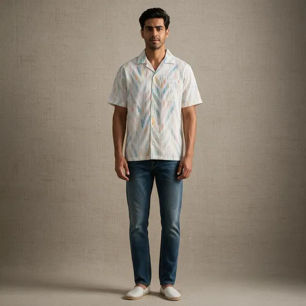 White_Lightweight_Relaxed_Fit_Cuban_Collar_Shirt_For_Men