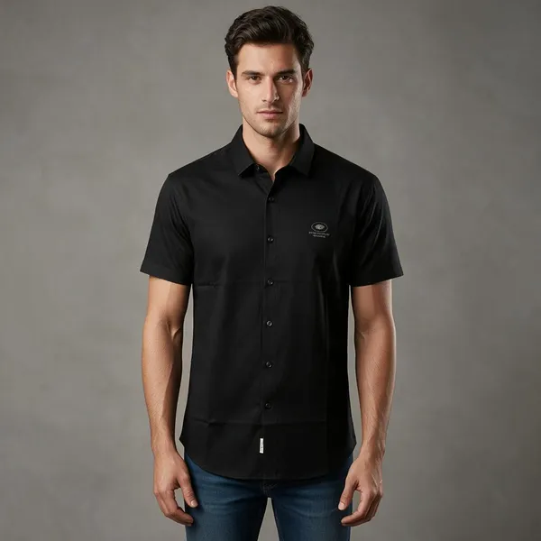 Black_Technical_Knit_Stretch_Button-Down_Shirt_For_Men