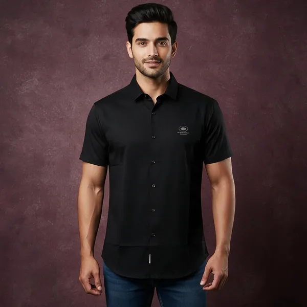 Black_Technical_Knit_Stretch_Button-Down_Shirt_For_Men
