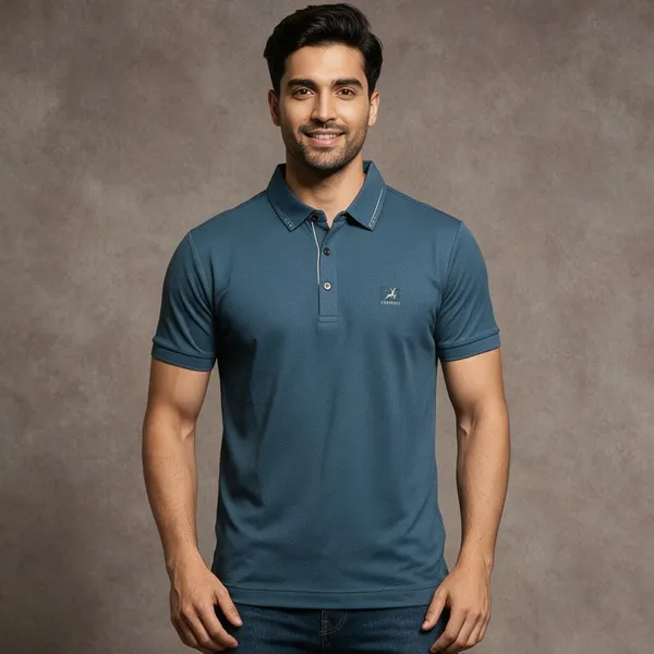 Steel_Blue_Pique_Knit_Performance_Polo_T-Shirt_For_Men
