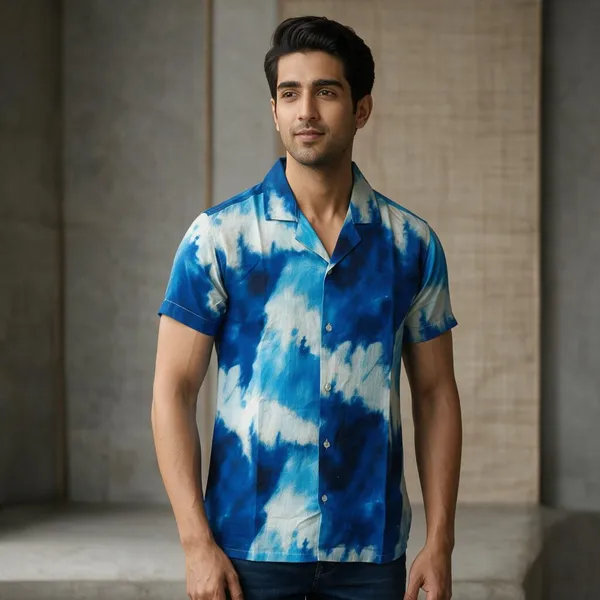 Blue_Cloud_Dye_Cuban_Collar_Relaxed_Shirt_For_Men