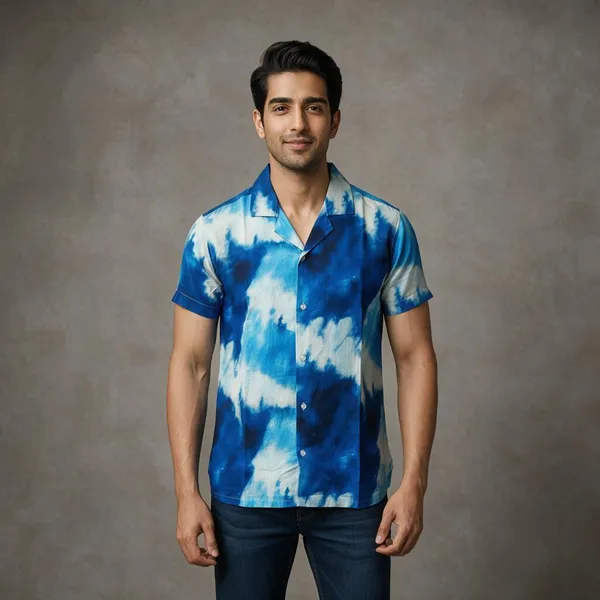 Blue_Cloud_Dye_Cuban_Collar_Relaxed_Shirt_For_Men